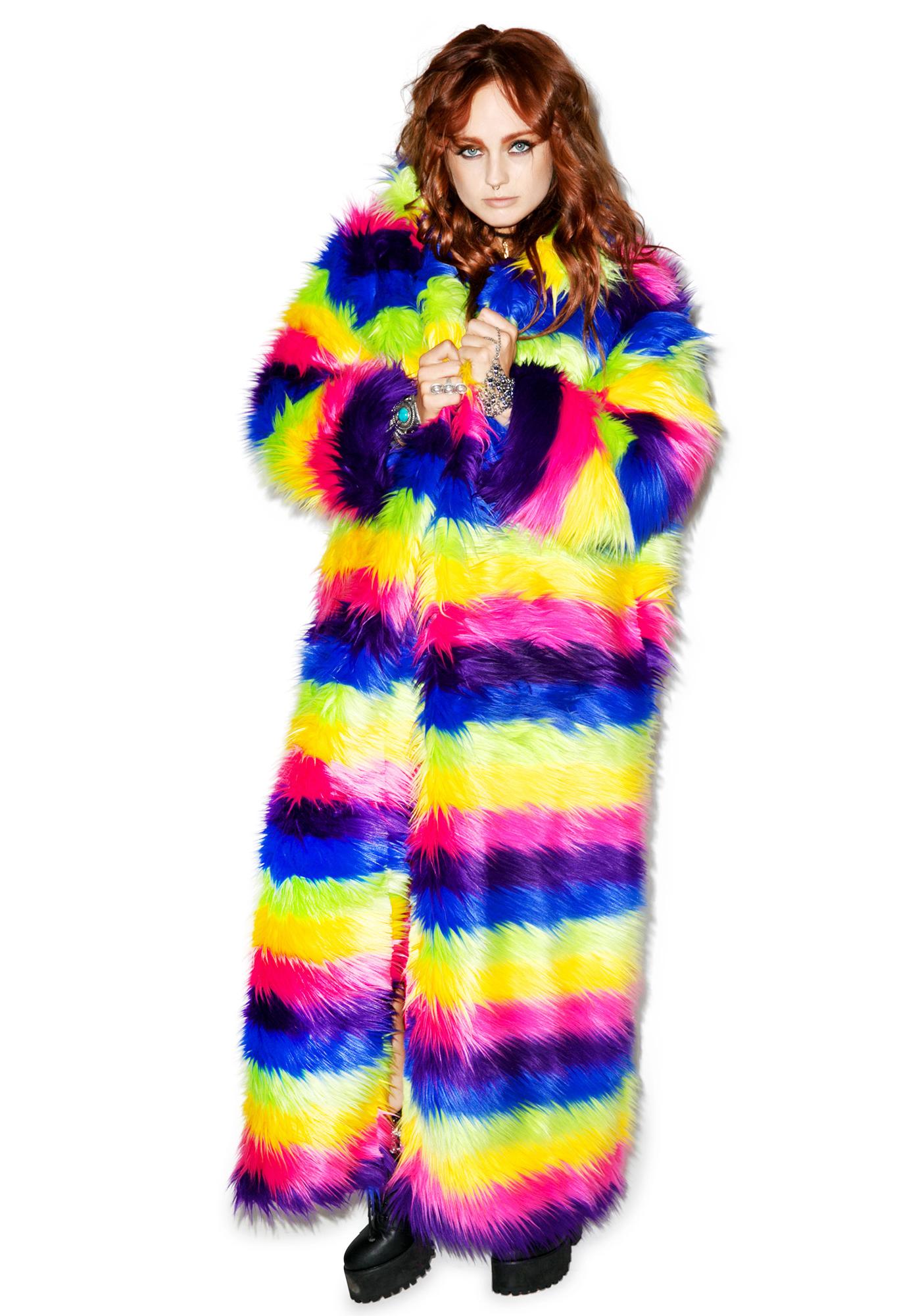 J Valentine Taste The Rainbow Full Length Rainbow Coat | Dolls Kill