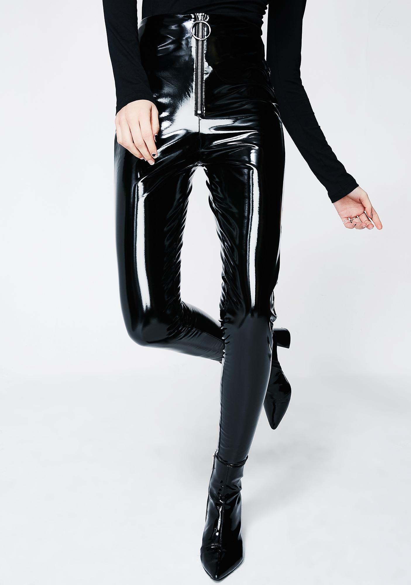 black vinyl skinny pants