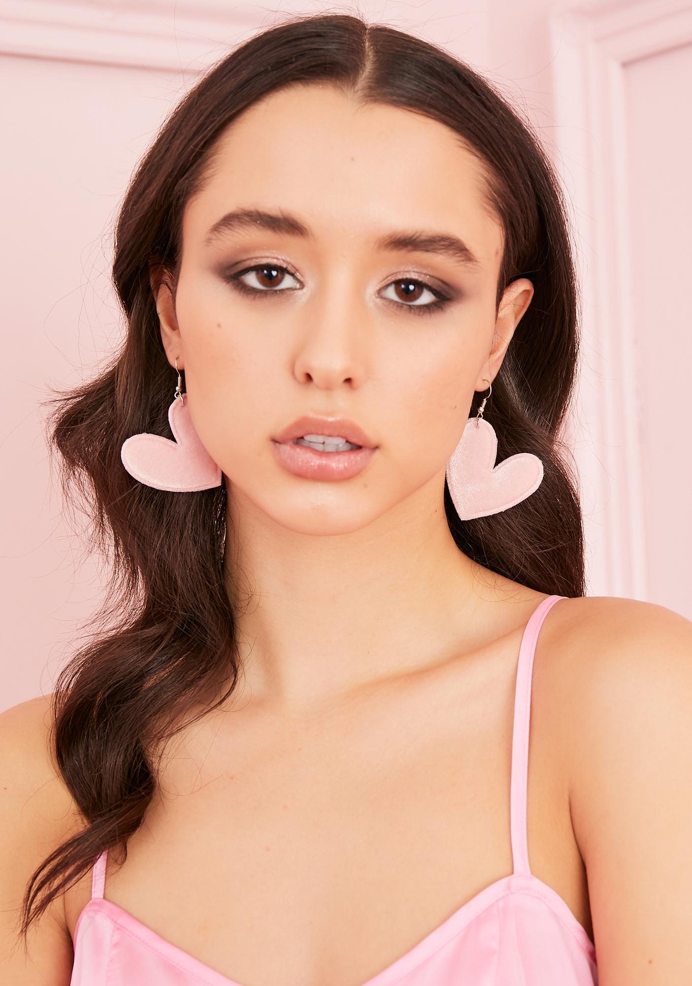 Velvet Heart Hook Earrings Pink Dolls Kill