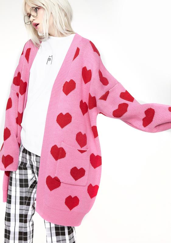 pink and red heart cardigan