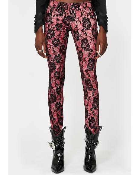 Rose Lace Skinny Jeans