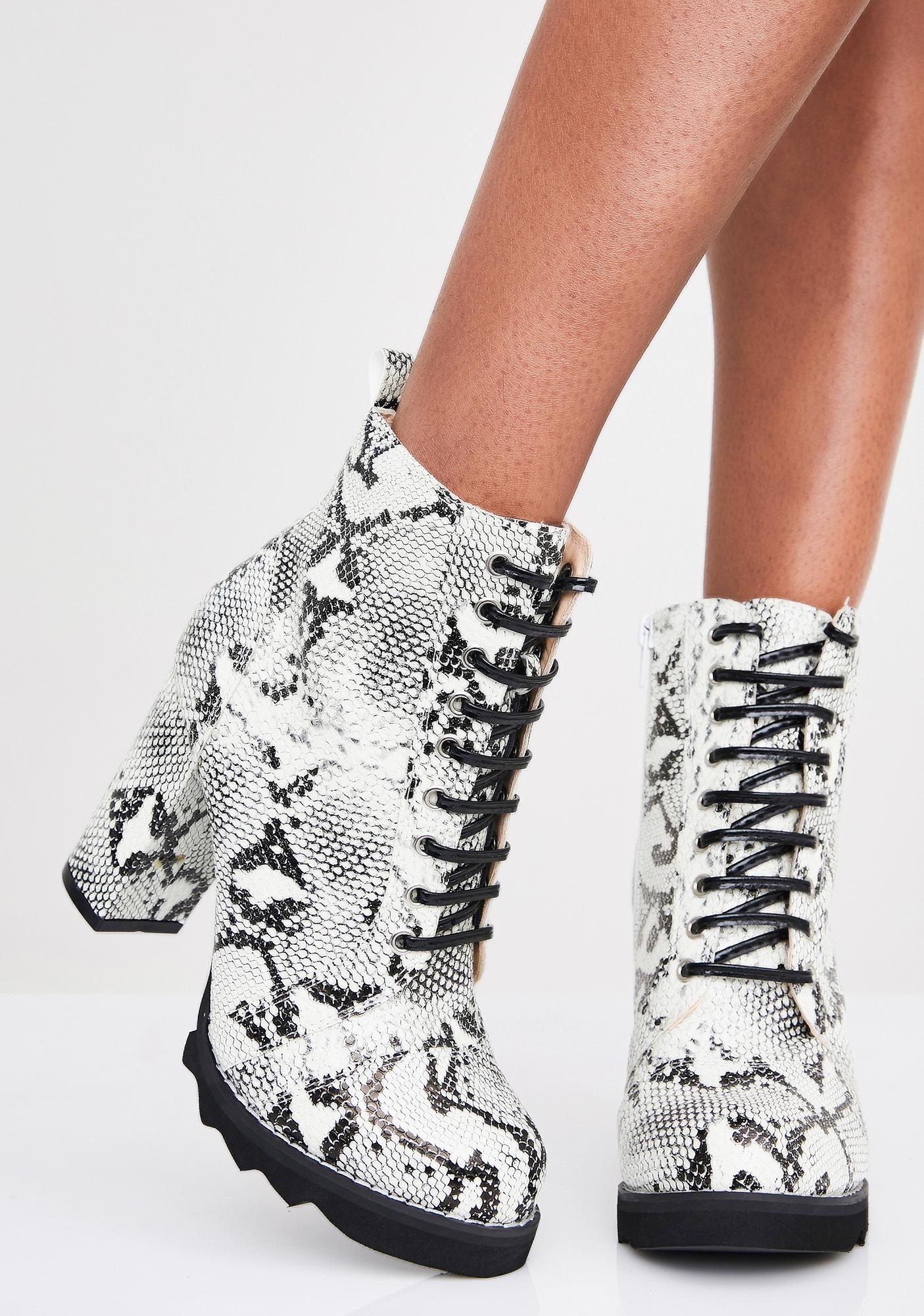 snakeskin lace up booties
