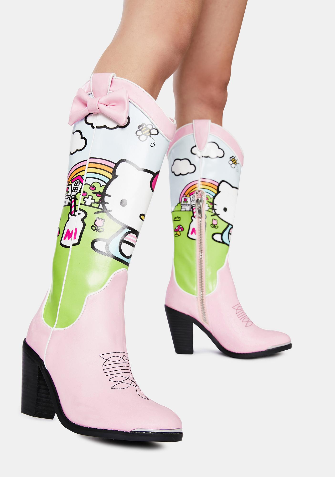 Dolls Kill Hello  Kitty  Rainbow Cowboy Boots  Pastel 