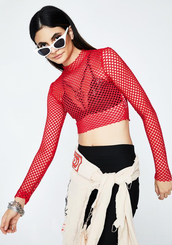 red fishnet long sleeve