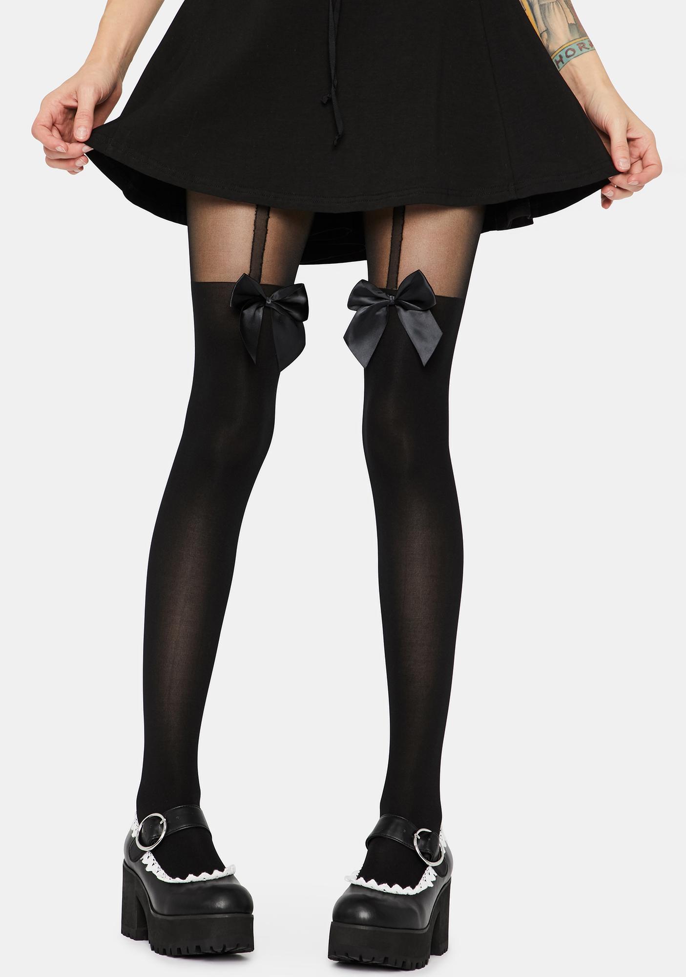 Bow Garter Tights - Black | Dolls Kill