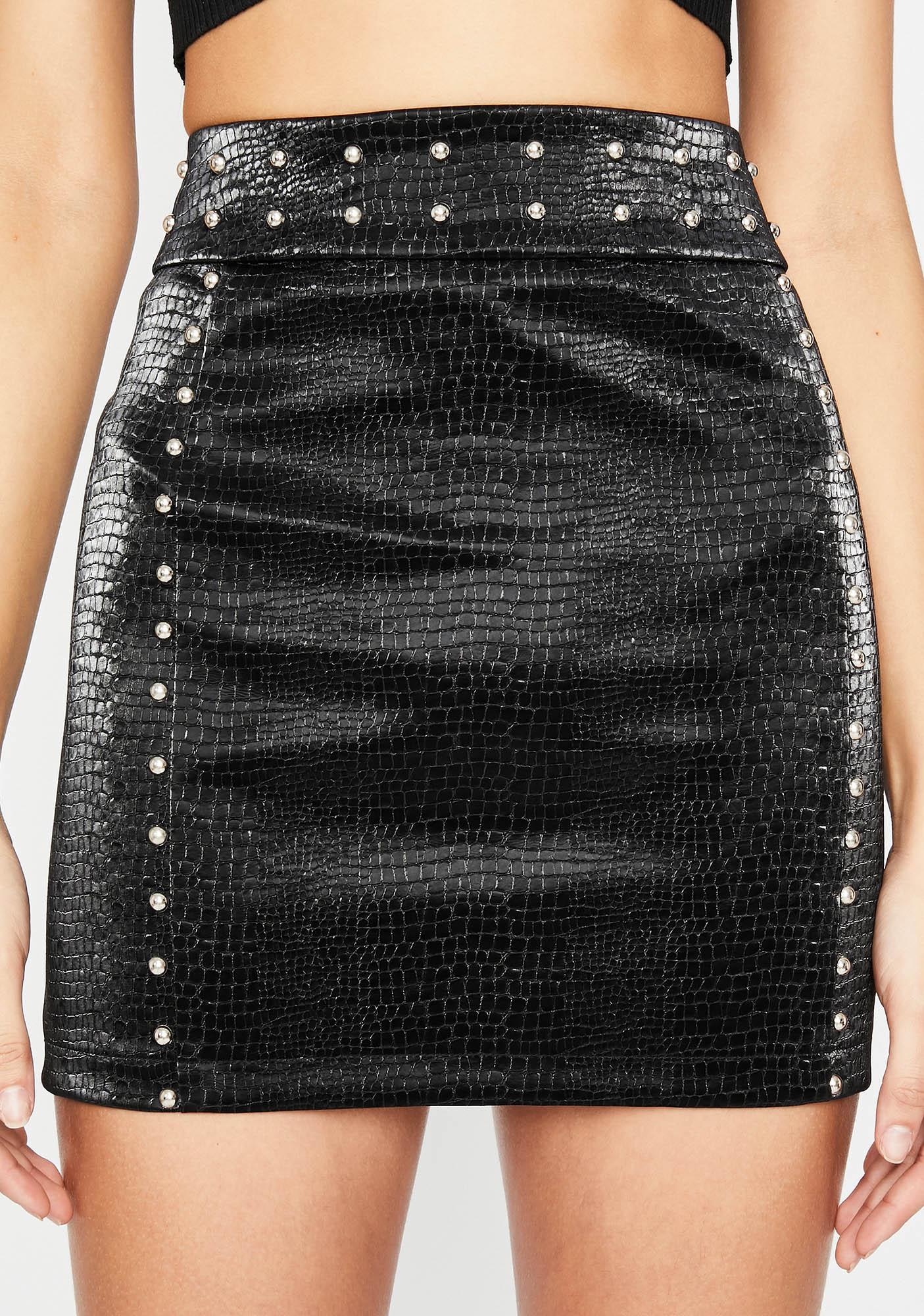 Vegan Leather Studded High Waist Mini Skirt Moto Textured Black | Dolls ...