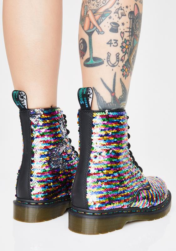 rainbow sequin boots
