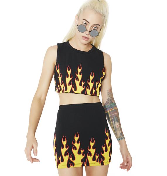 Flame Print Black Cropped Tank | Dolls Kill