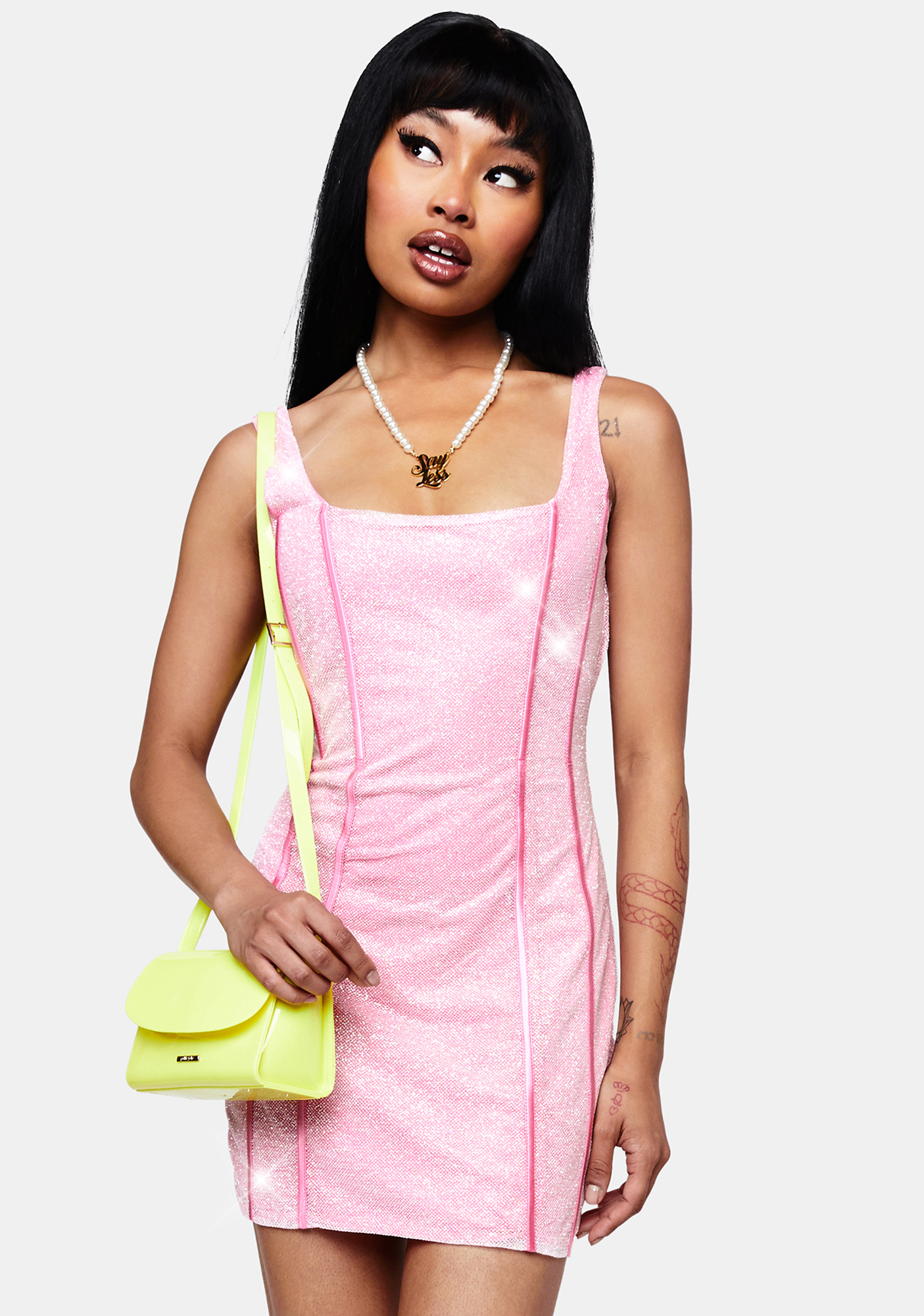 Elsie And Fred Glitter Bodycon Corset Mini Dress Pink Dolls Kill