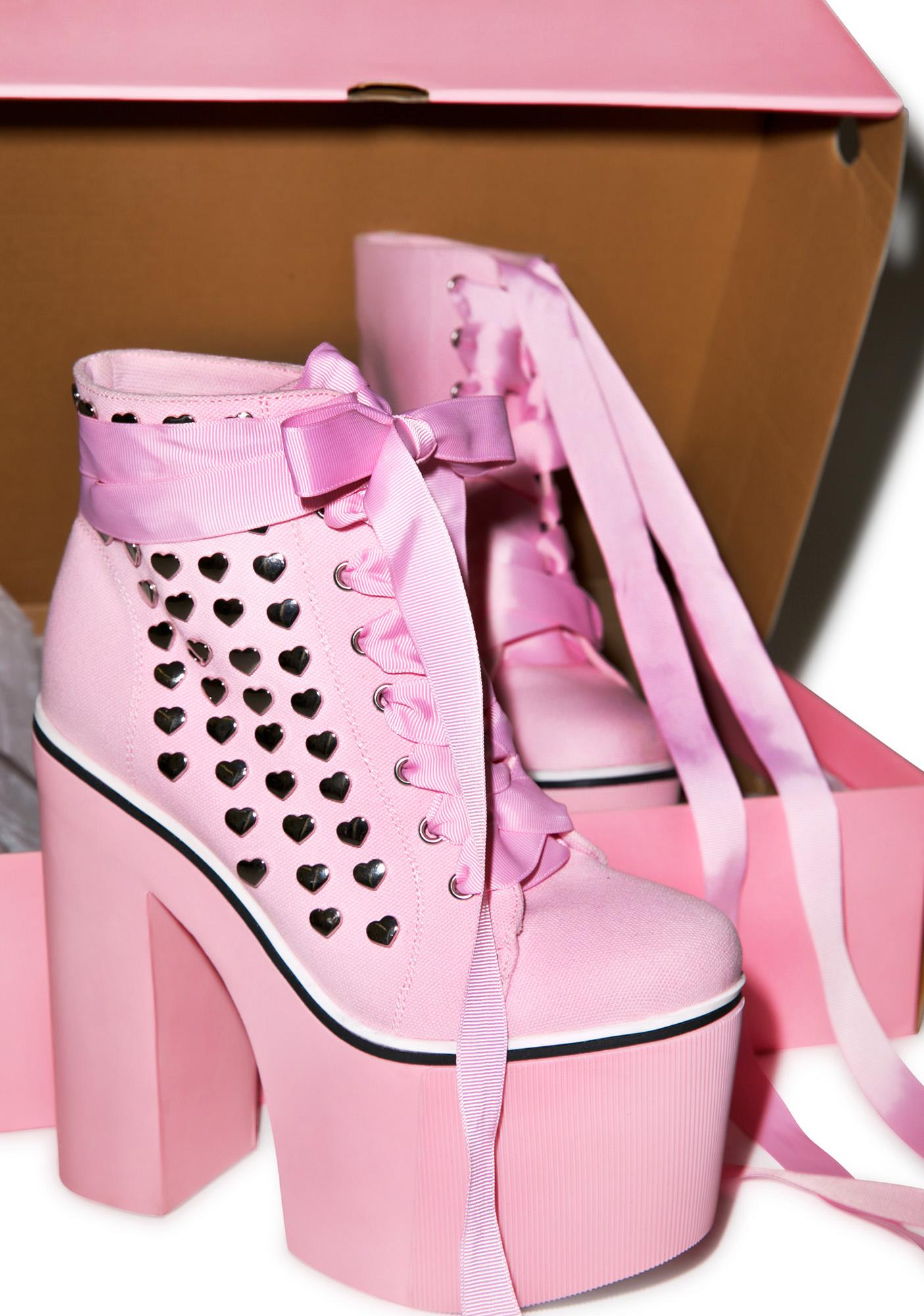Pink Heart Platform Boots | Dolls Kill