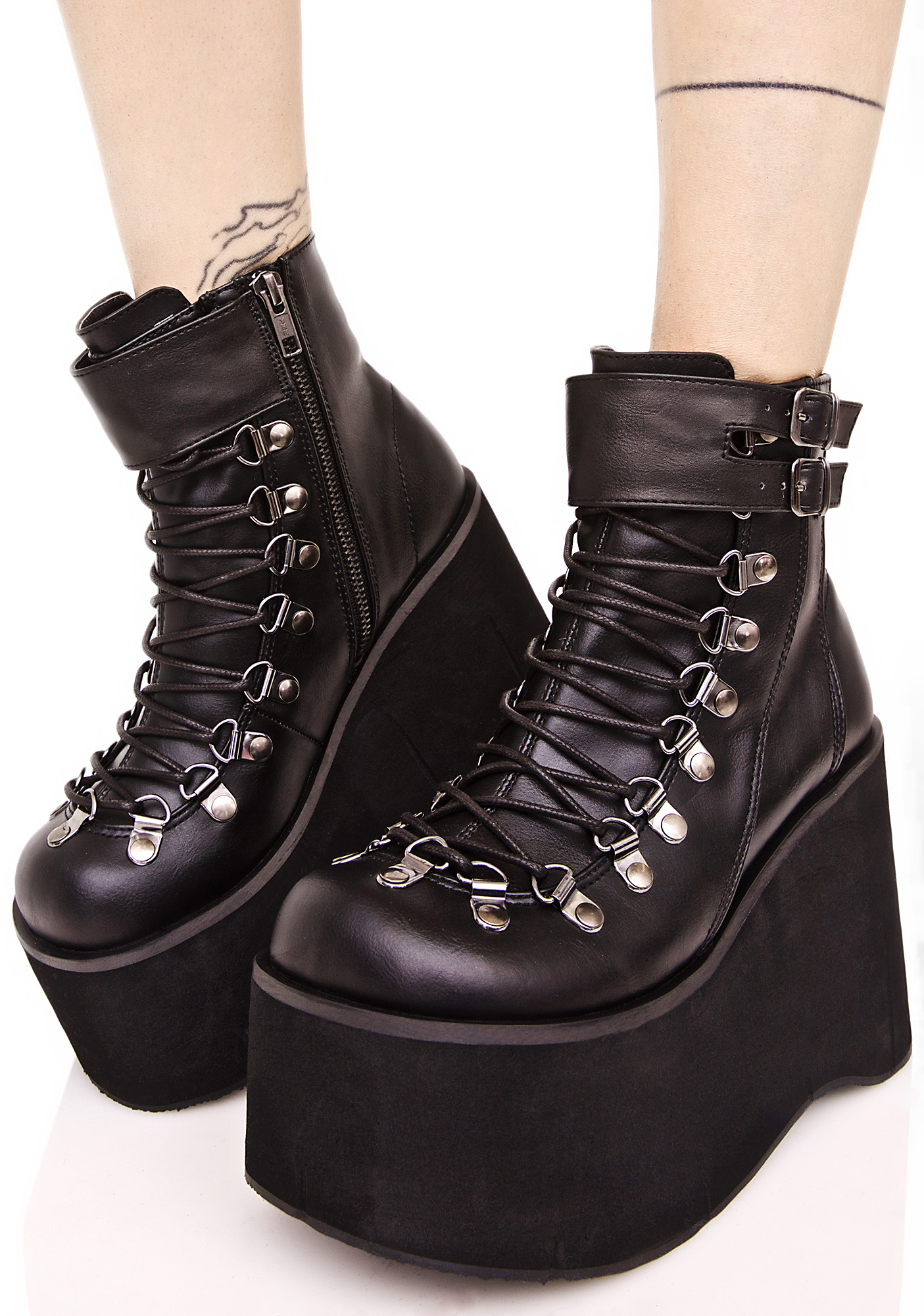 black lace up platform booties