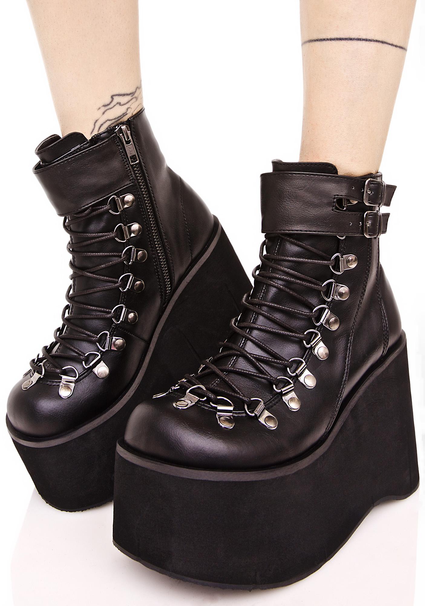 black lace up platforms