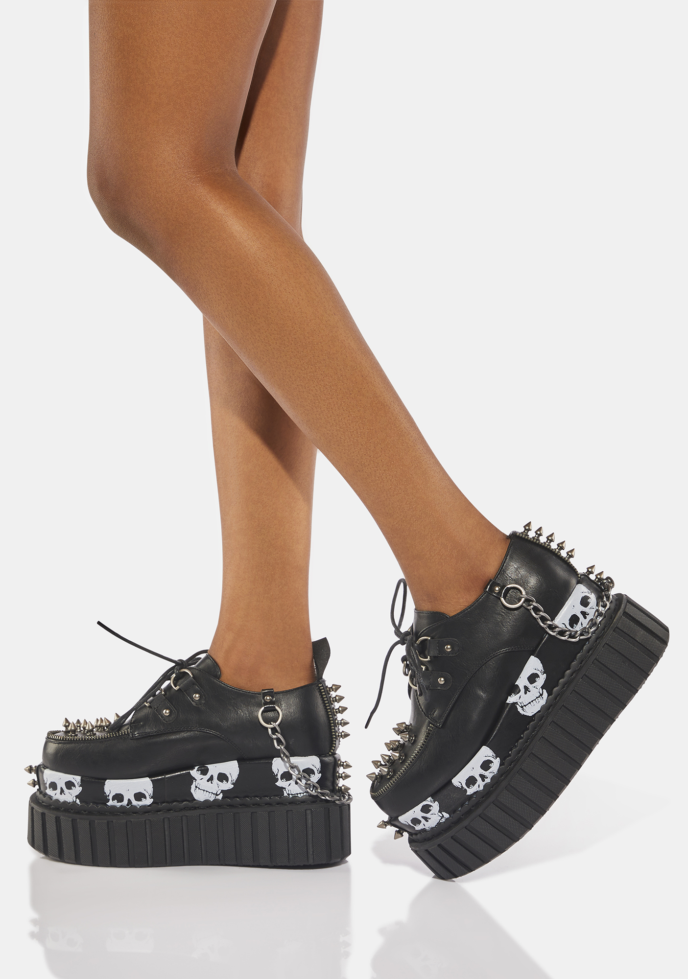 Lamoda Skull Spiked Chain Platform Creepers Black Dolls Kill