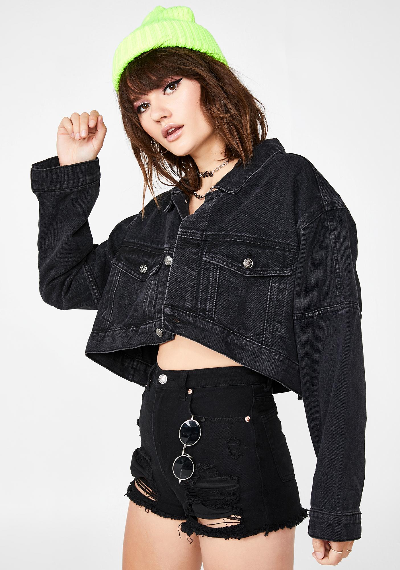 black raw hem denim jacket