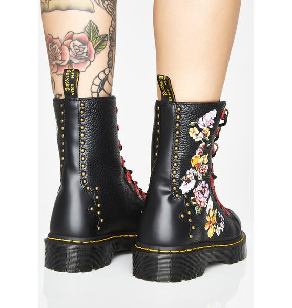 dr martens nyberg black leather embroidered chunky flatform boots