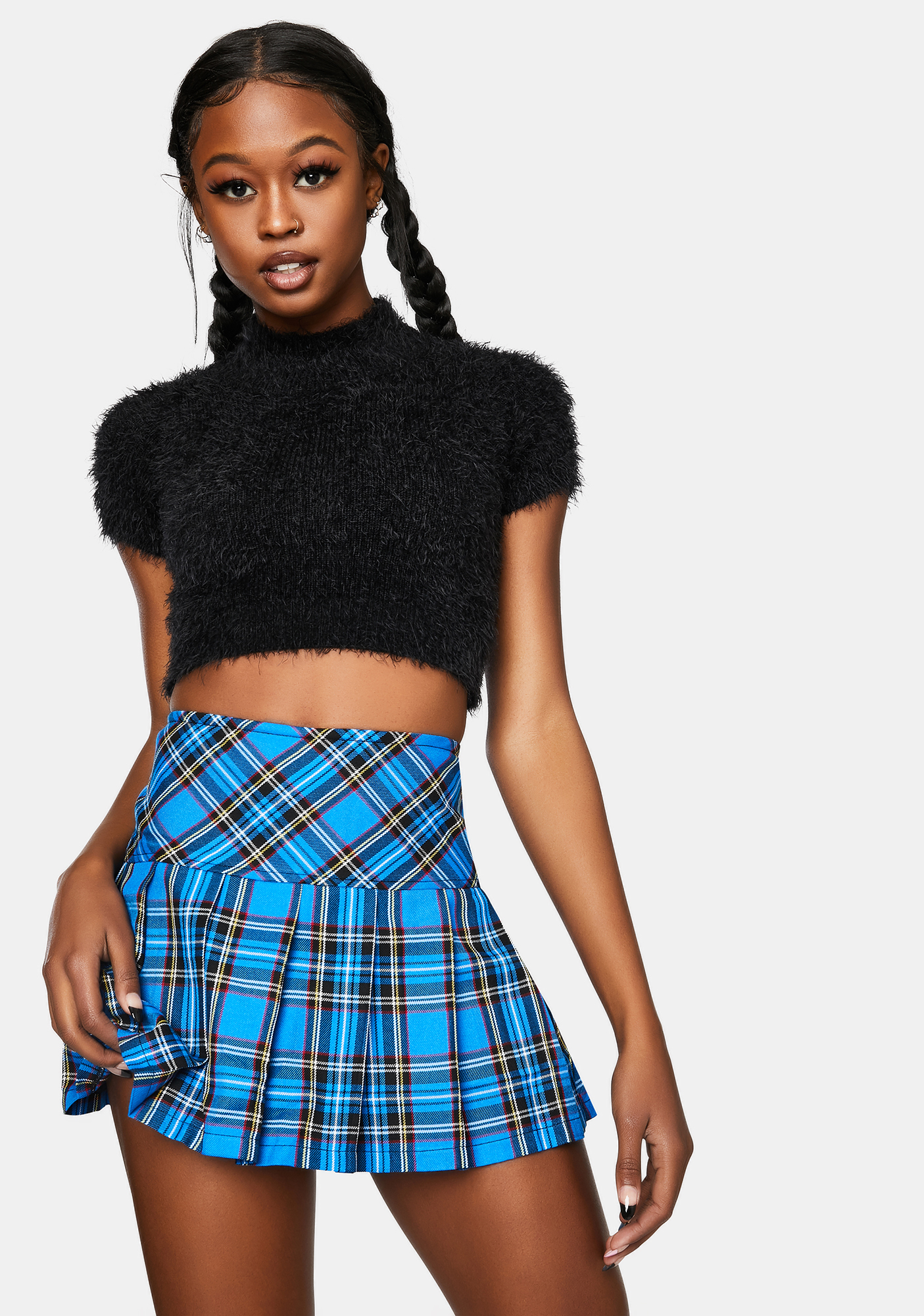 Tripp NYC Woven Blue Plaid Pleated Mini Skirt | Dolls Kill