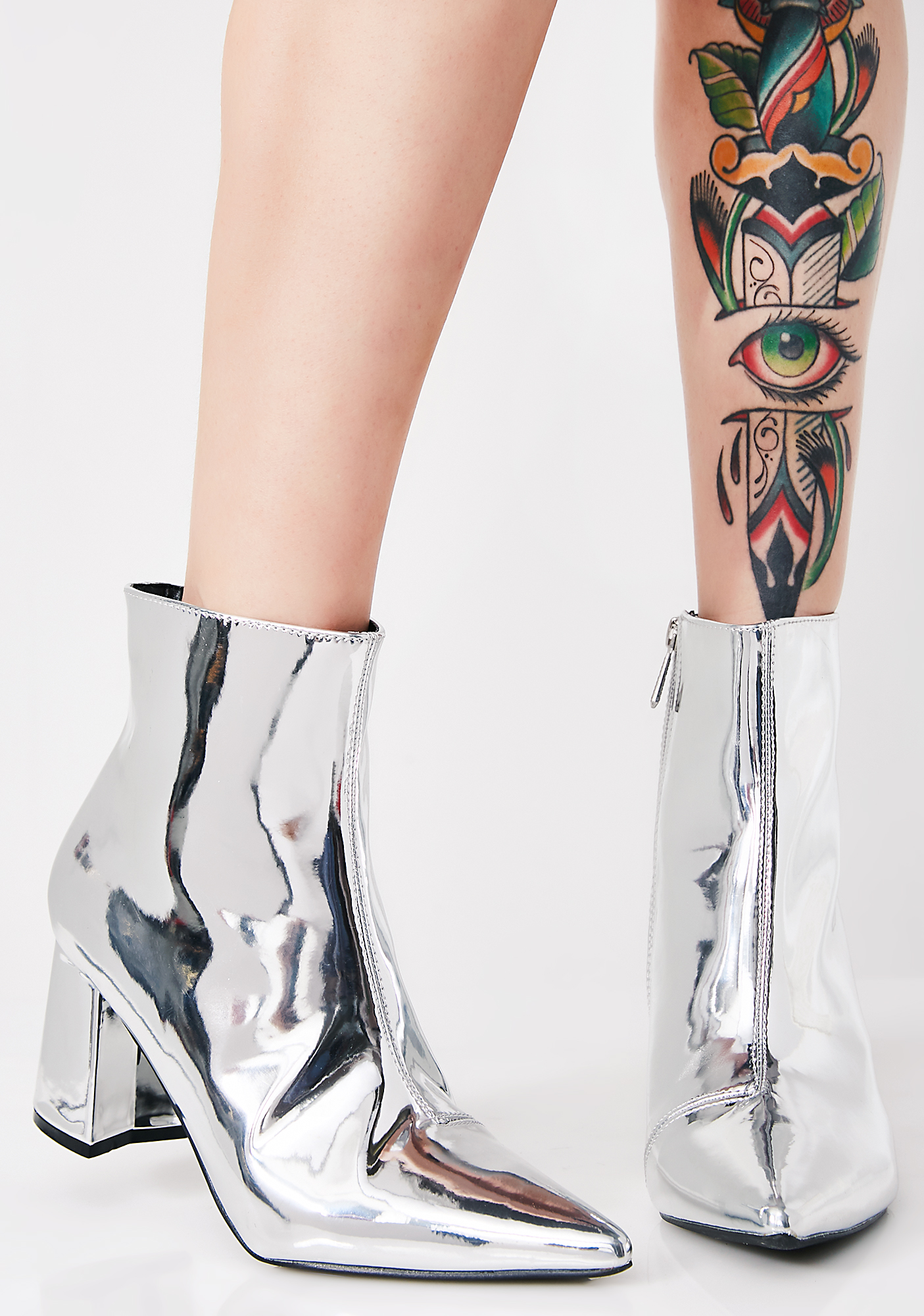 metallic silver ankle boots