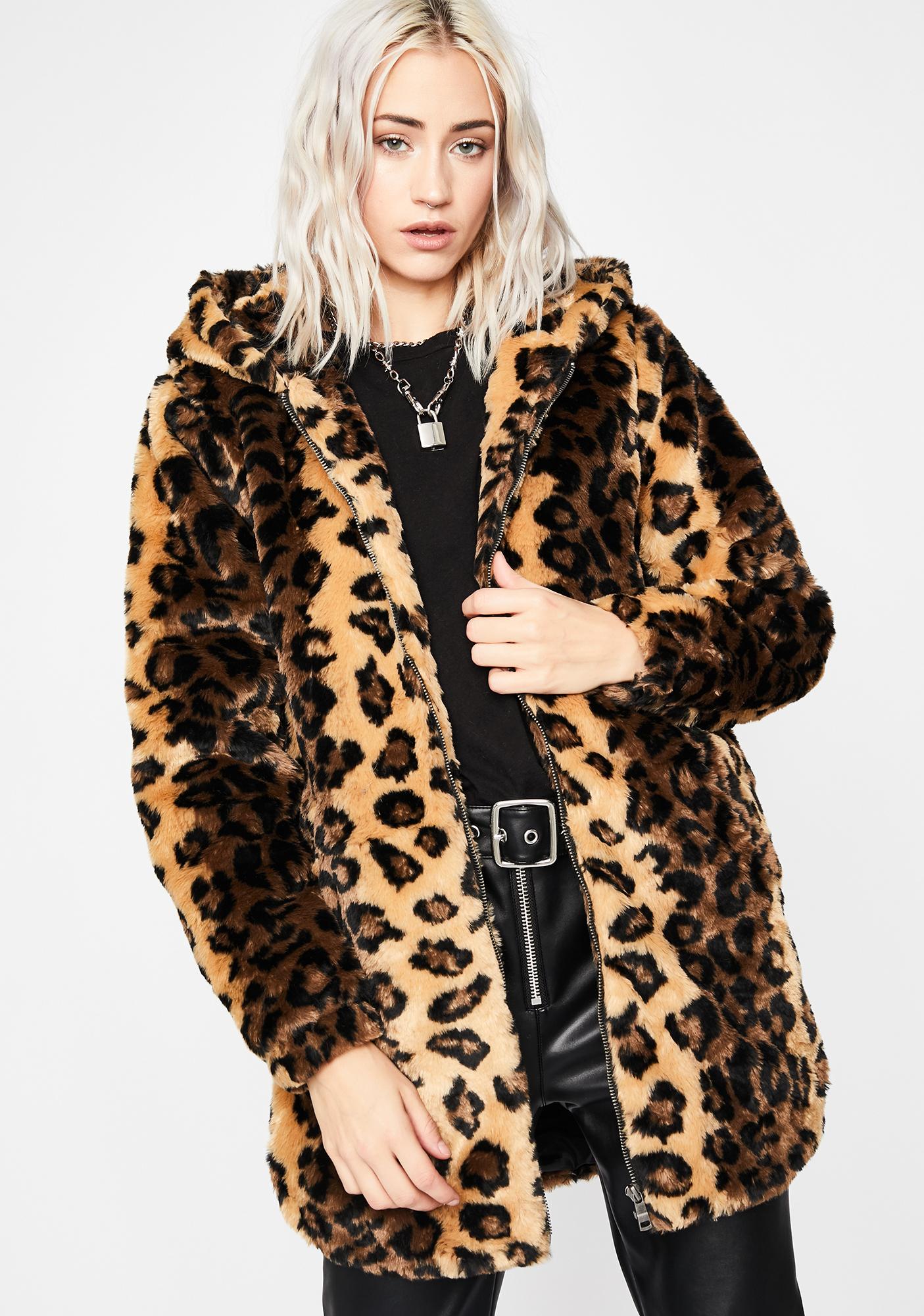 Leopard Printed Faux Fur Hood Jacket | Dolls Kill