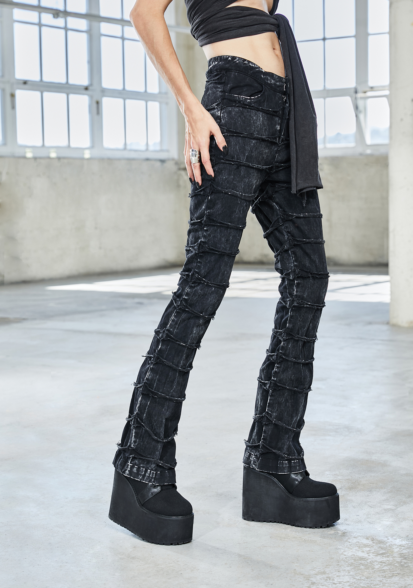 Darker Wavs Striped Patchwork Pants Black Dolls Kill