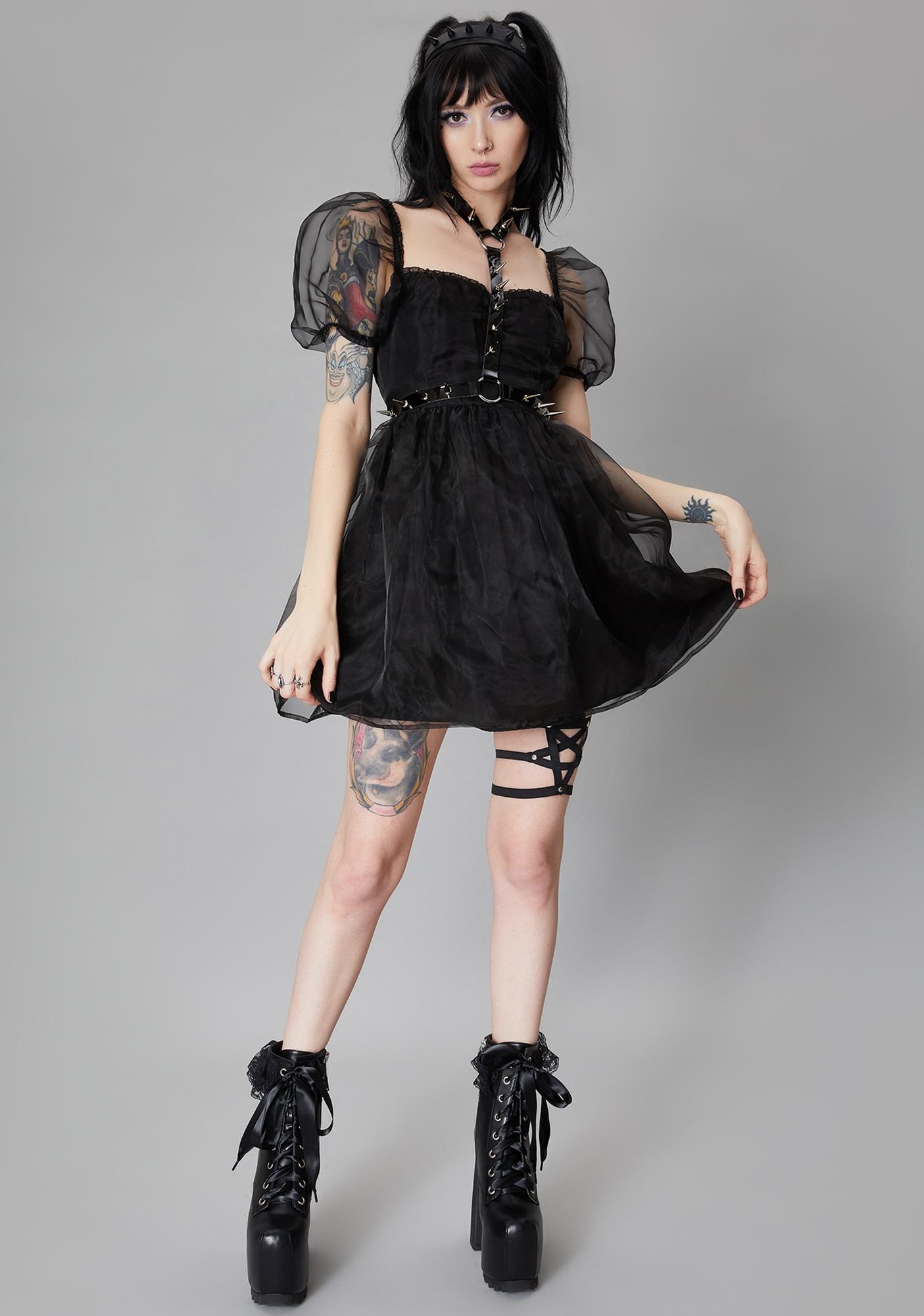 Widow Spiked Harness Babydoll Dress - Black | Dolls Kill