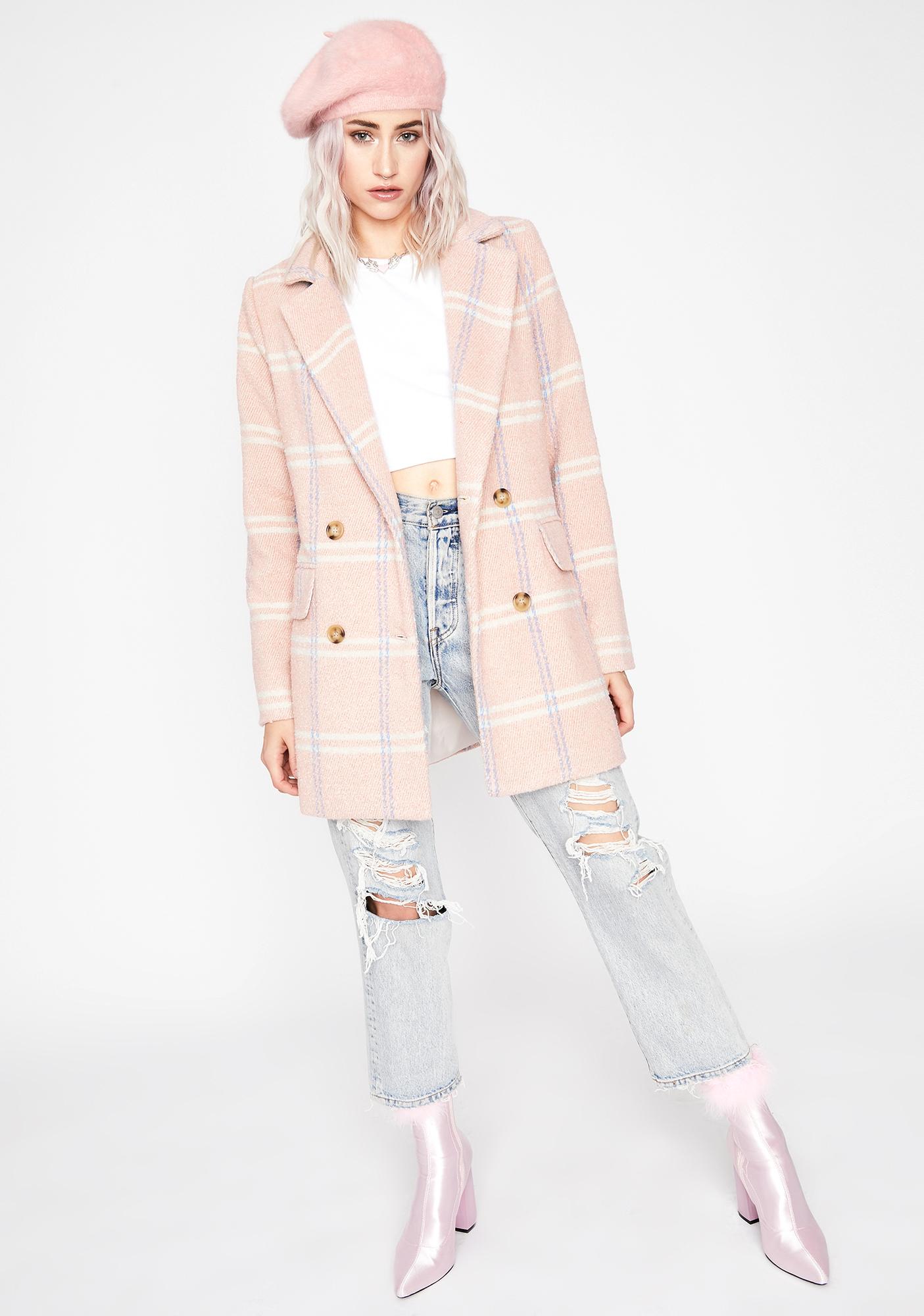 Plaid Double Breasted Peacoat - Light Pink | Dolls Kill