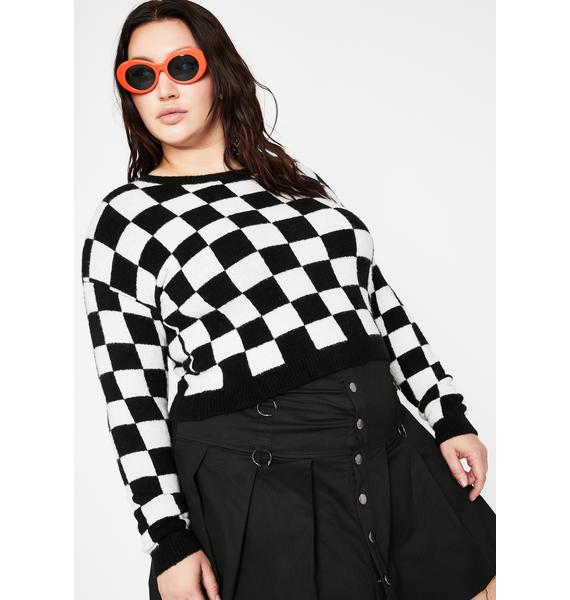 Plus Size Checkered Sweater Fuzzy Knit Soft Cropped Black White | Dolls ...