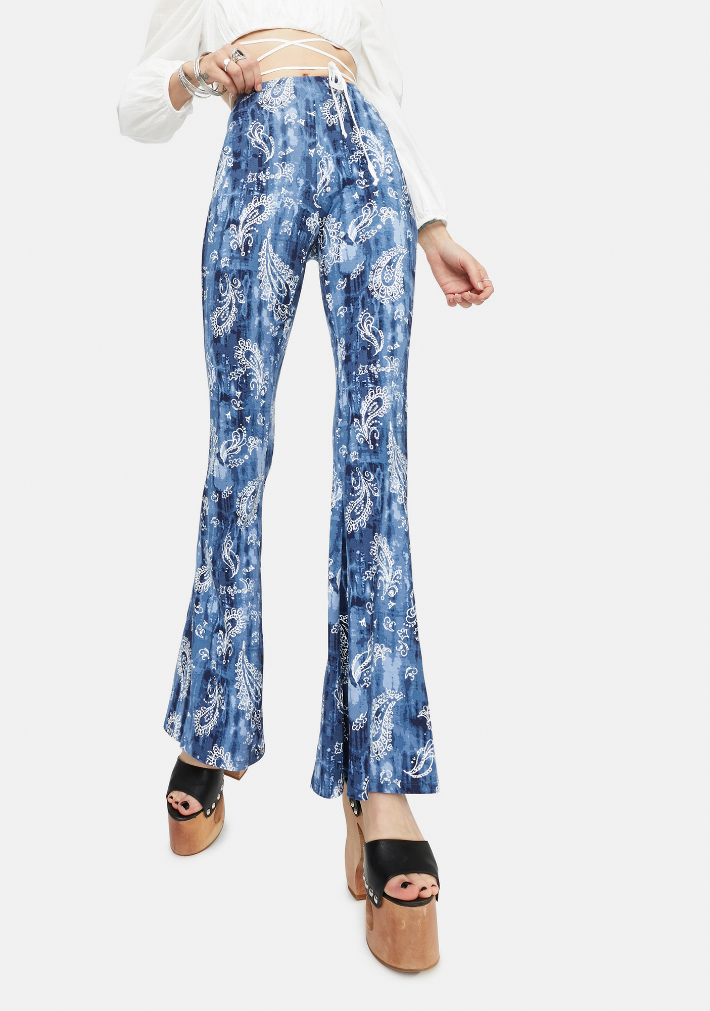 Tie Dye Paisley Print Flare Pants Blue Dolls Kill