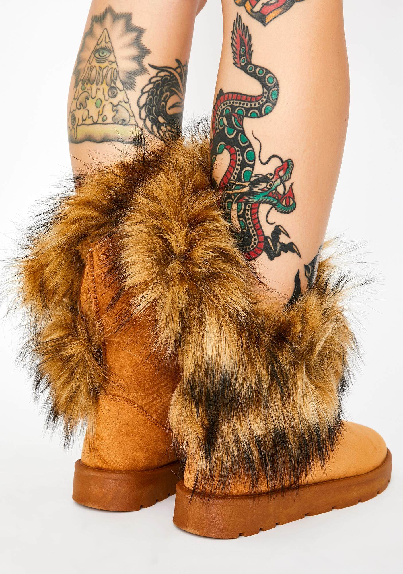 Faux Fur Winter Ankle Boots Faux Suede Tan Brown Dolls Kill