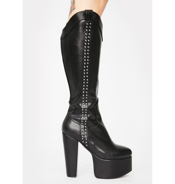 lamoda knee high chunky heel boots in black