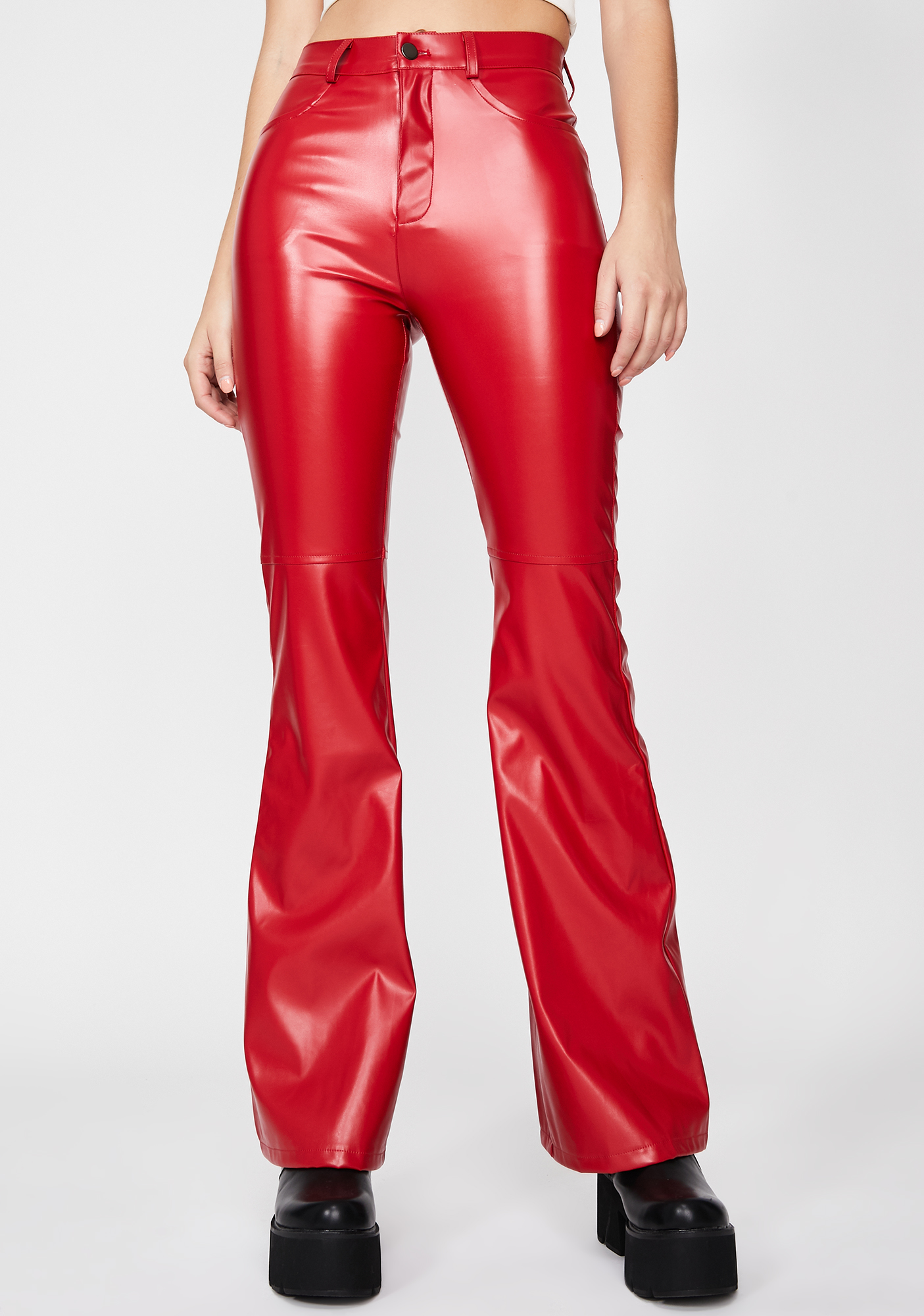 Faux Leather High Waist Flare Pants Bell Bottoms Red Dolls Kill