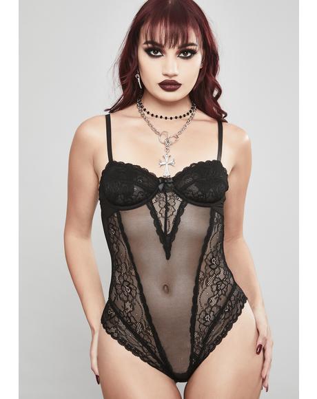 Deep V Neck Lace Bodysuit Dolls Kill