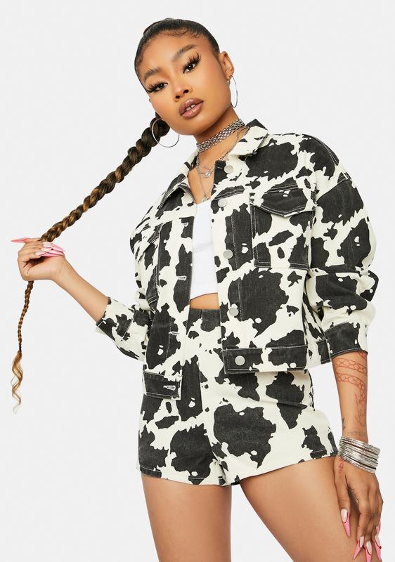cow print denim jacket