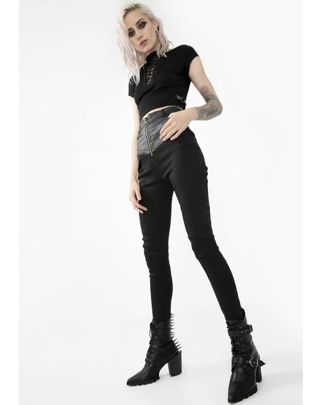 Vegan Leather Panel Skinny Pants