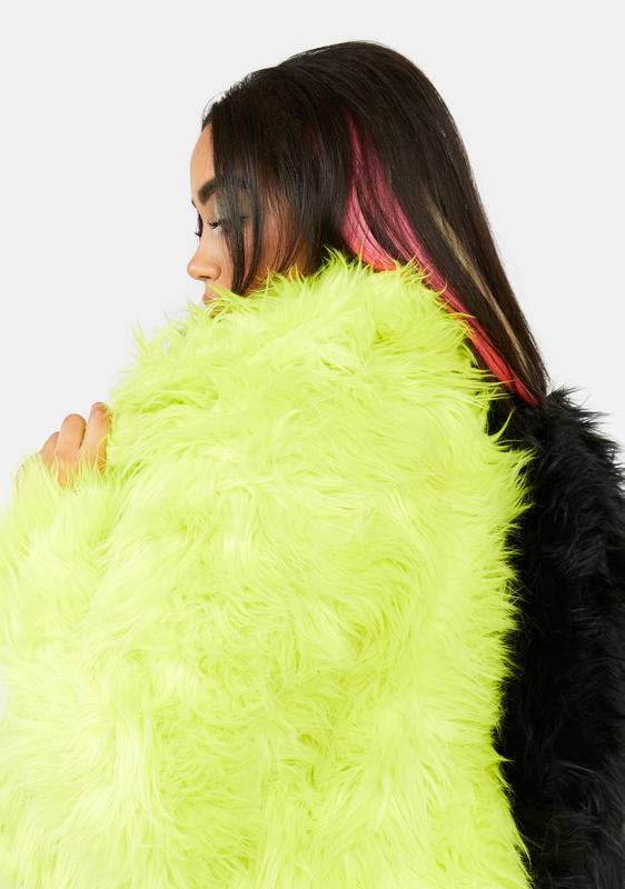 neon green fur jacket