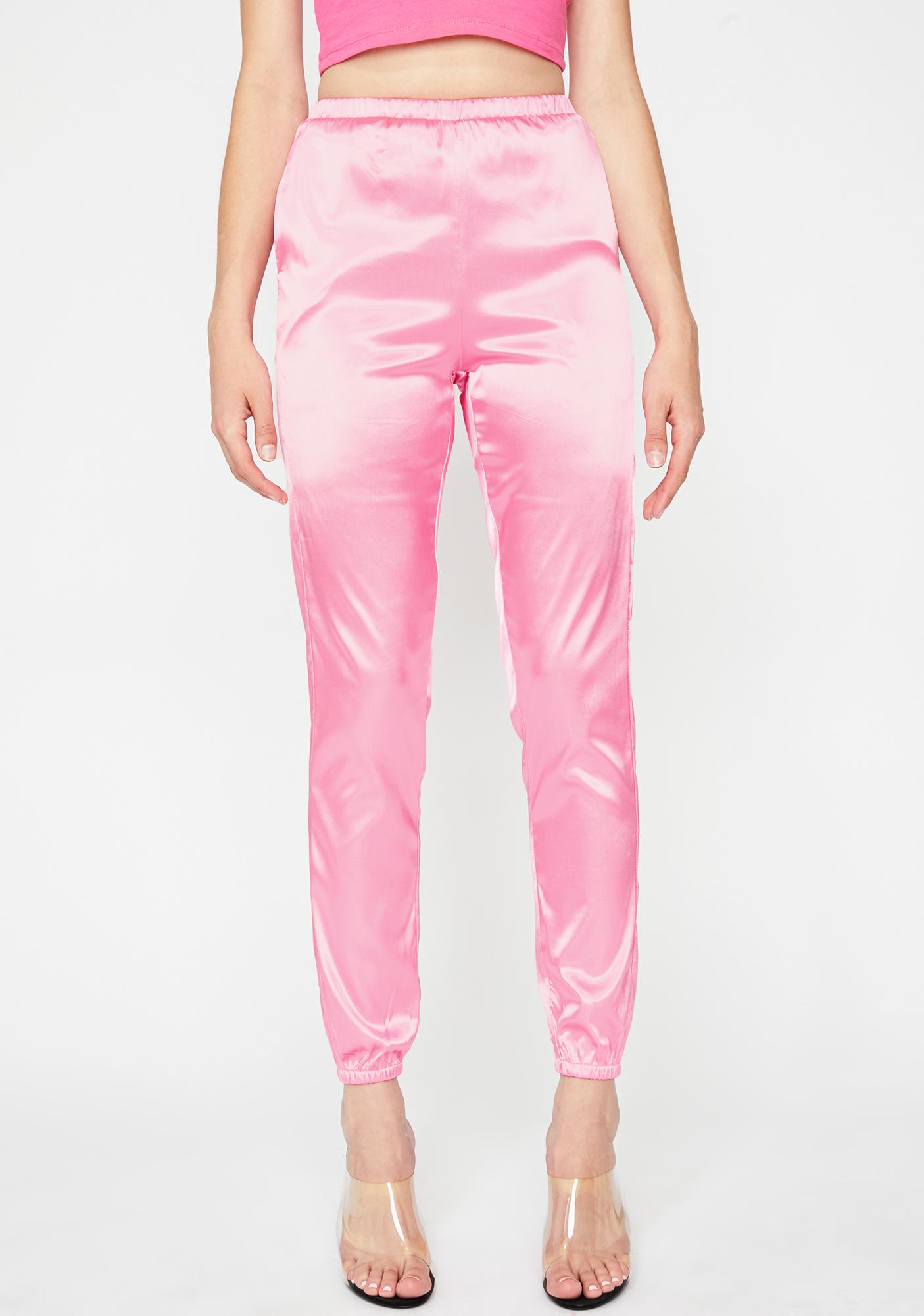 satin pink joggers