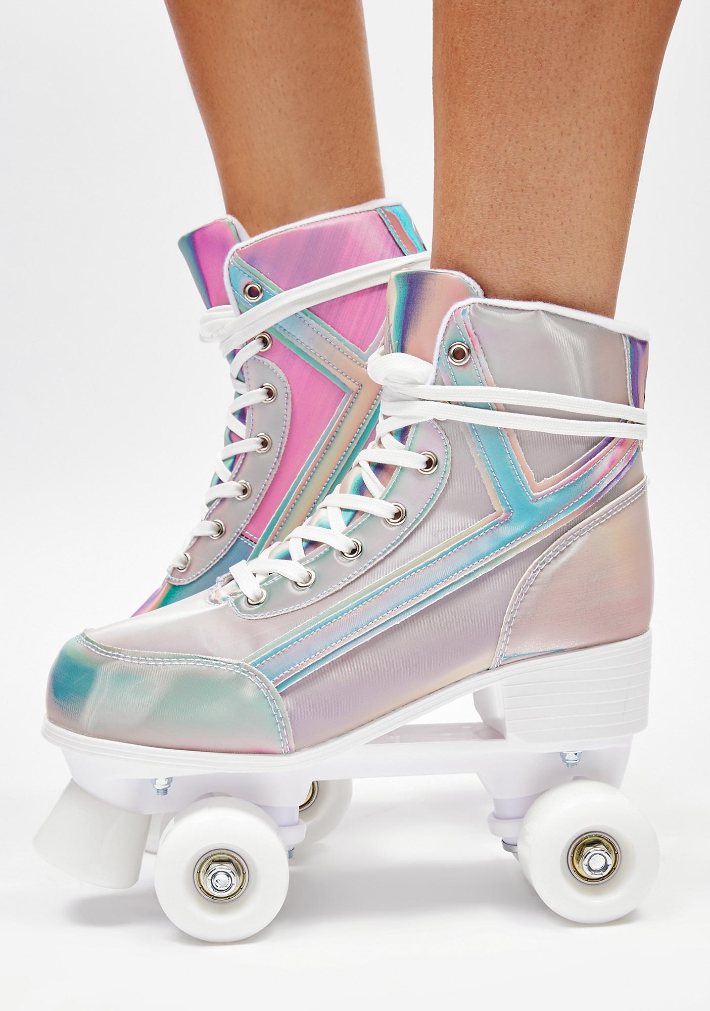 Y.R.U. Qozmiq Iridescent Quad Roller Skates Dolls Kill