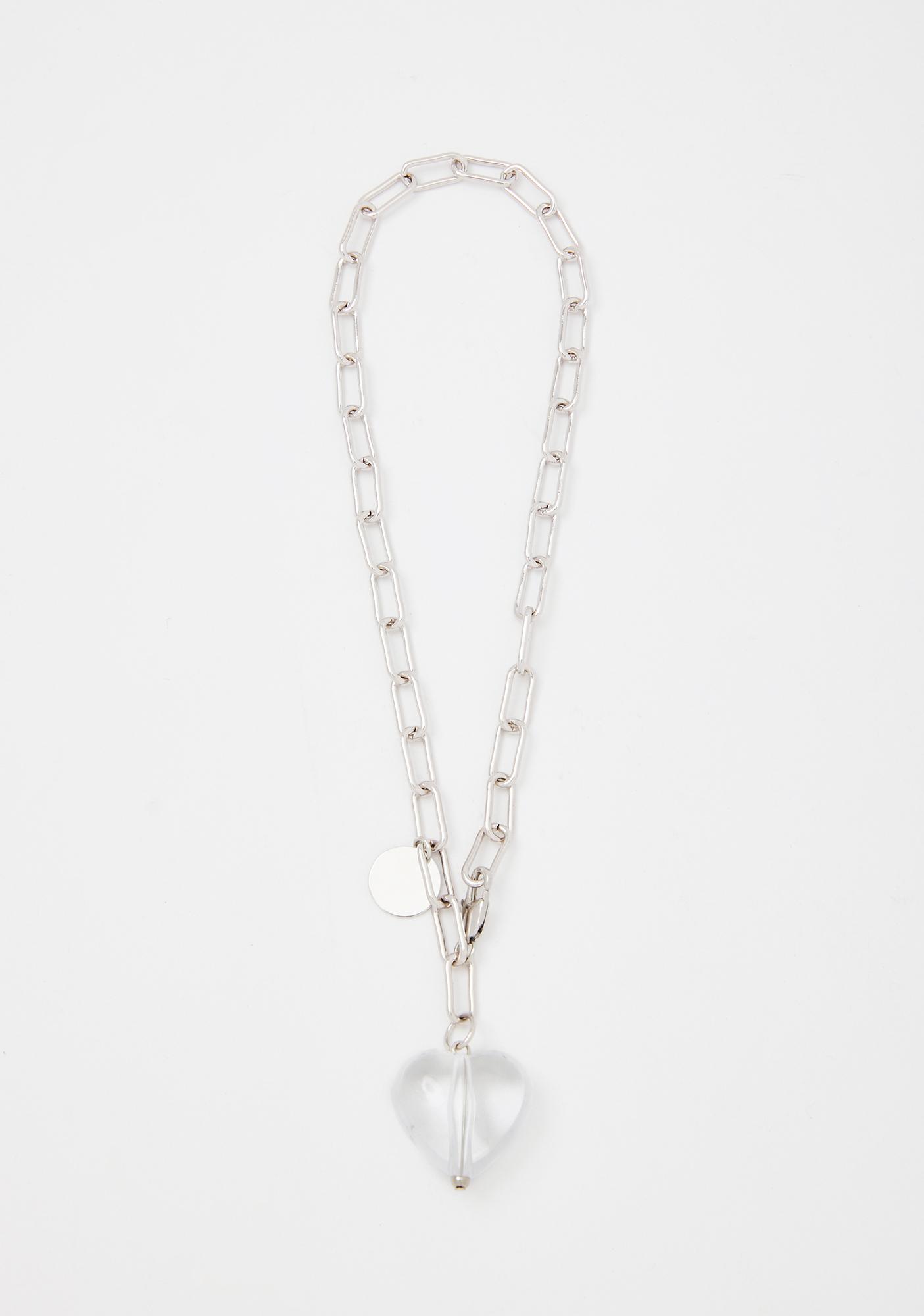 Acrylic Heart Pendant Chain Necklace Silver | Dolls Kill