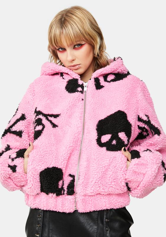 pink sherpa jacket with hood