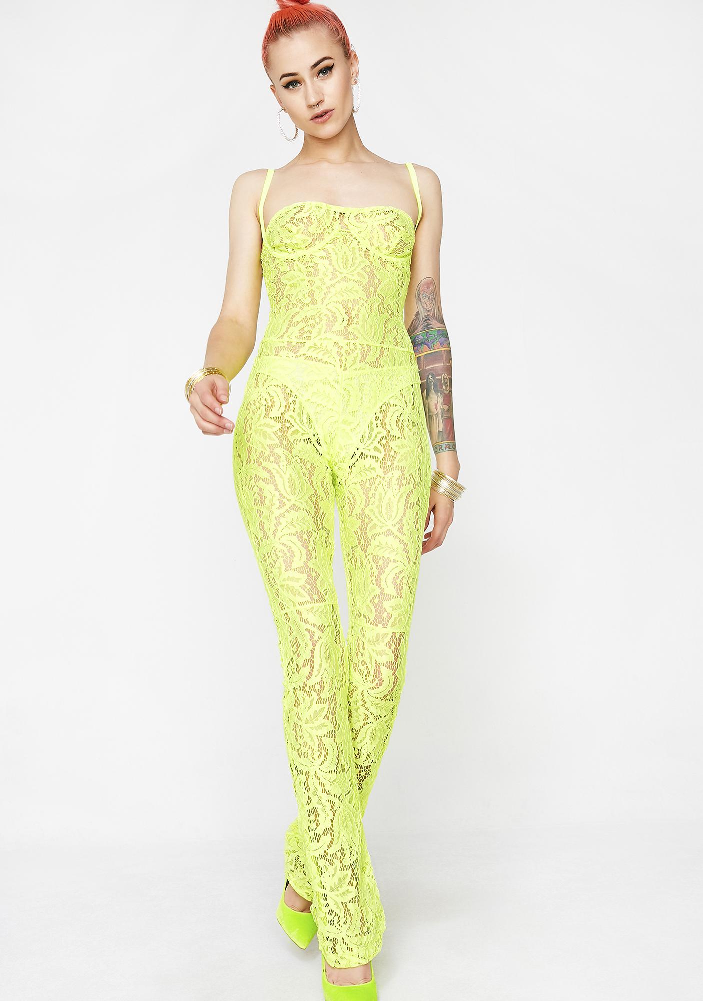 neon yellow lace jumpsuit