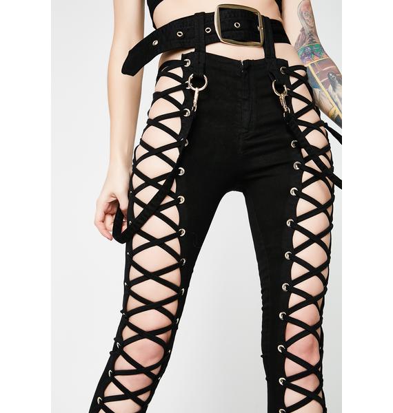 black lace up pants