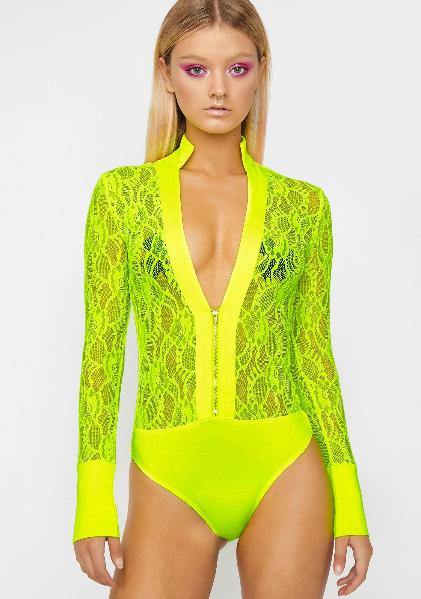 neon green lace bodysuit