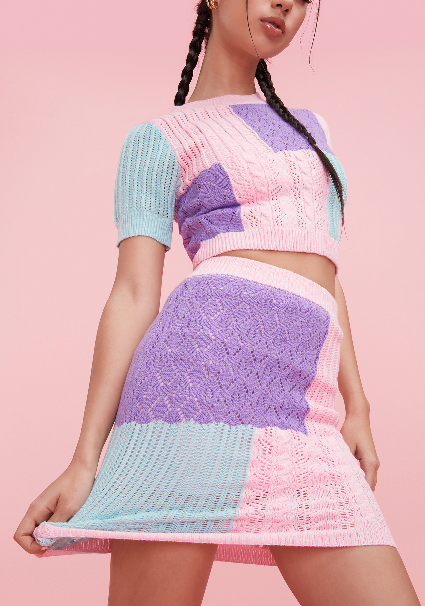 Pastel Colorblock Knit Mini Skirt Dolls Kill