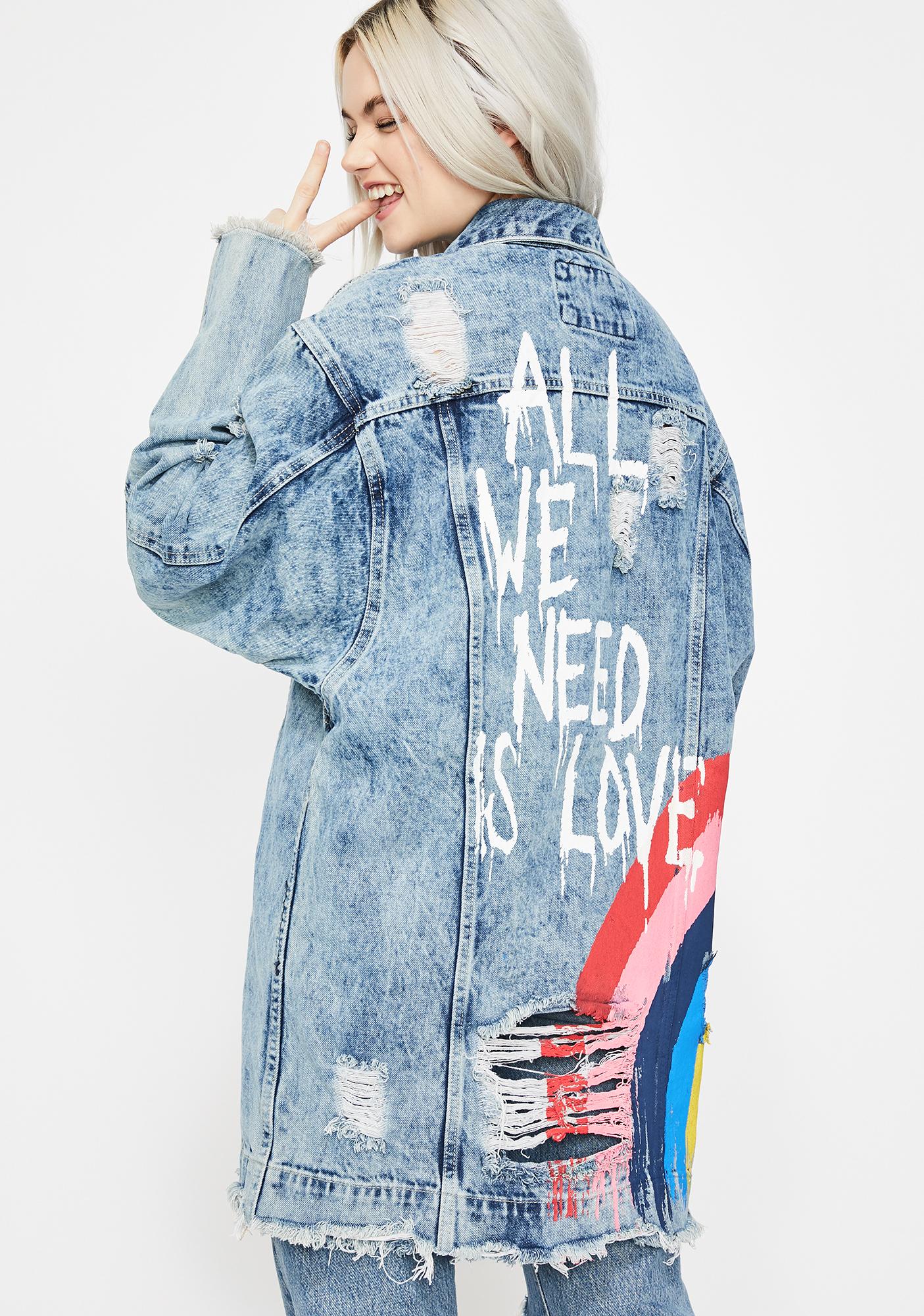all we need is love denim jacket