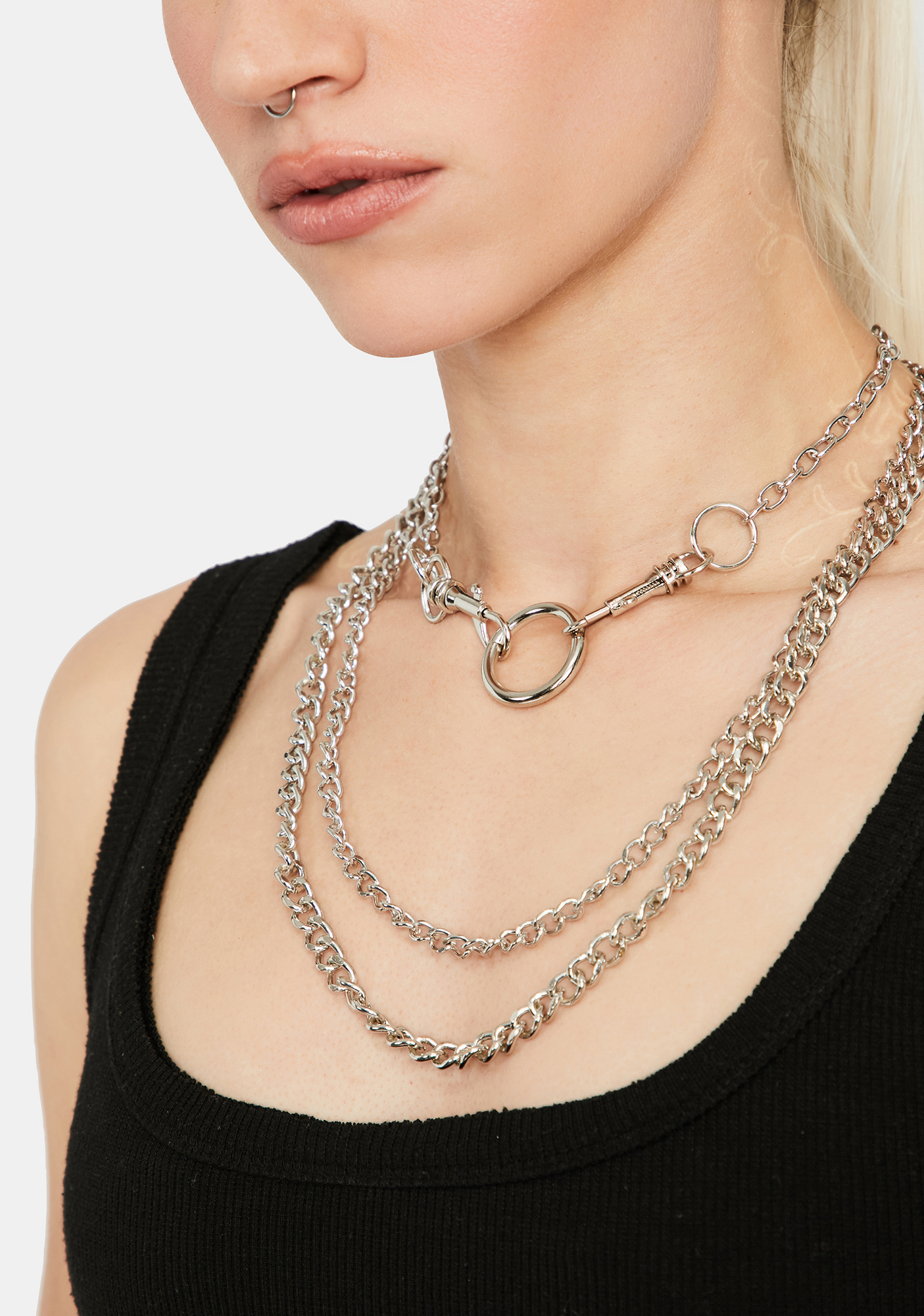 Chain Link Layered Necklace Silver Dolls Kill