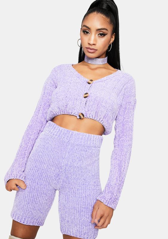 purple cropped cardigan