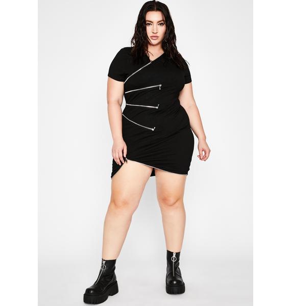 Plus Size Zipper Short Sleeve Mini Dress Black | Dolls Kill