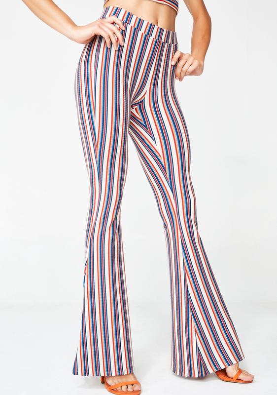 red white and blue flare pants