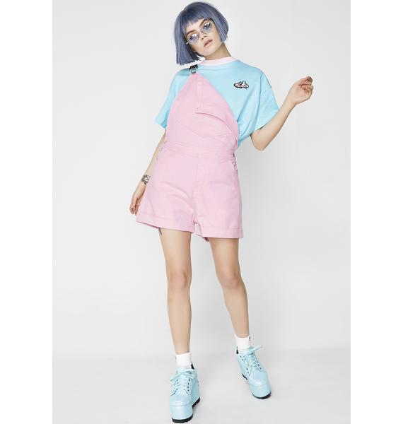 pink dungaree shorts