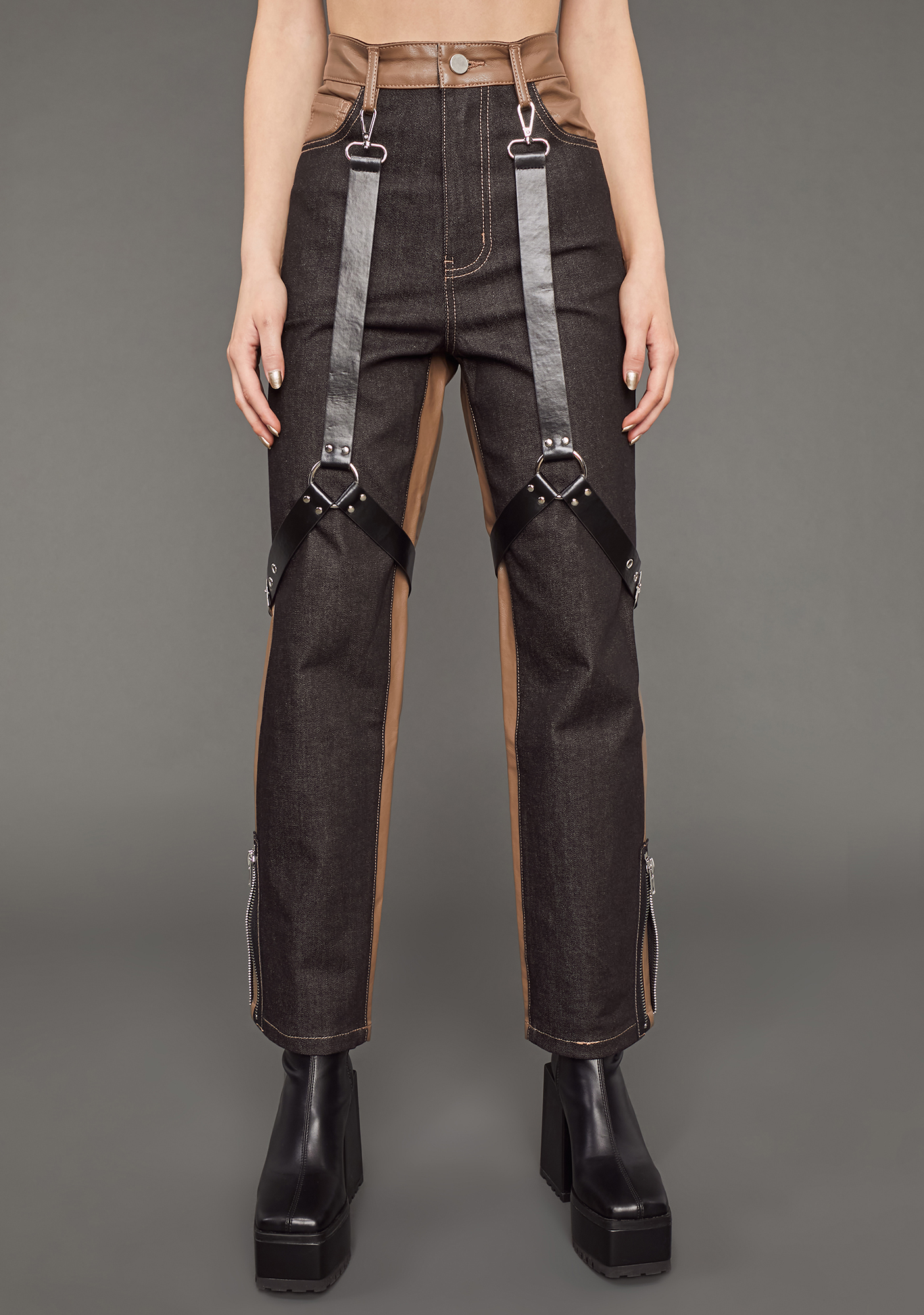 Poster Grl Two Tone Harness Jeans Brown Dolls Kill