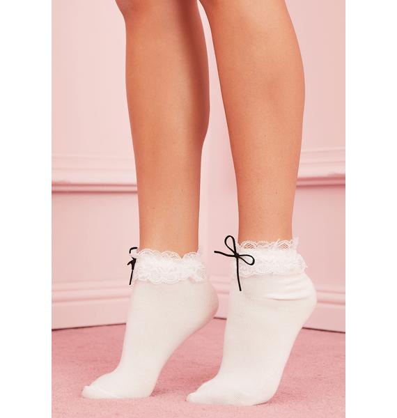 Lace Ruffle Ankle Socks Bow White Dolls Kill